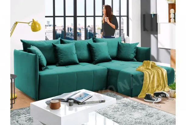 Rohová sedacia súprava Magic, tmavo zelená látka