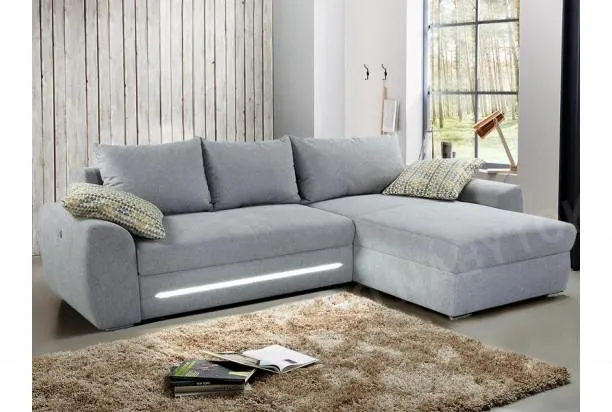 Rohová sedacia súprava Basel, s osvetlením, svetlo šedá látka