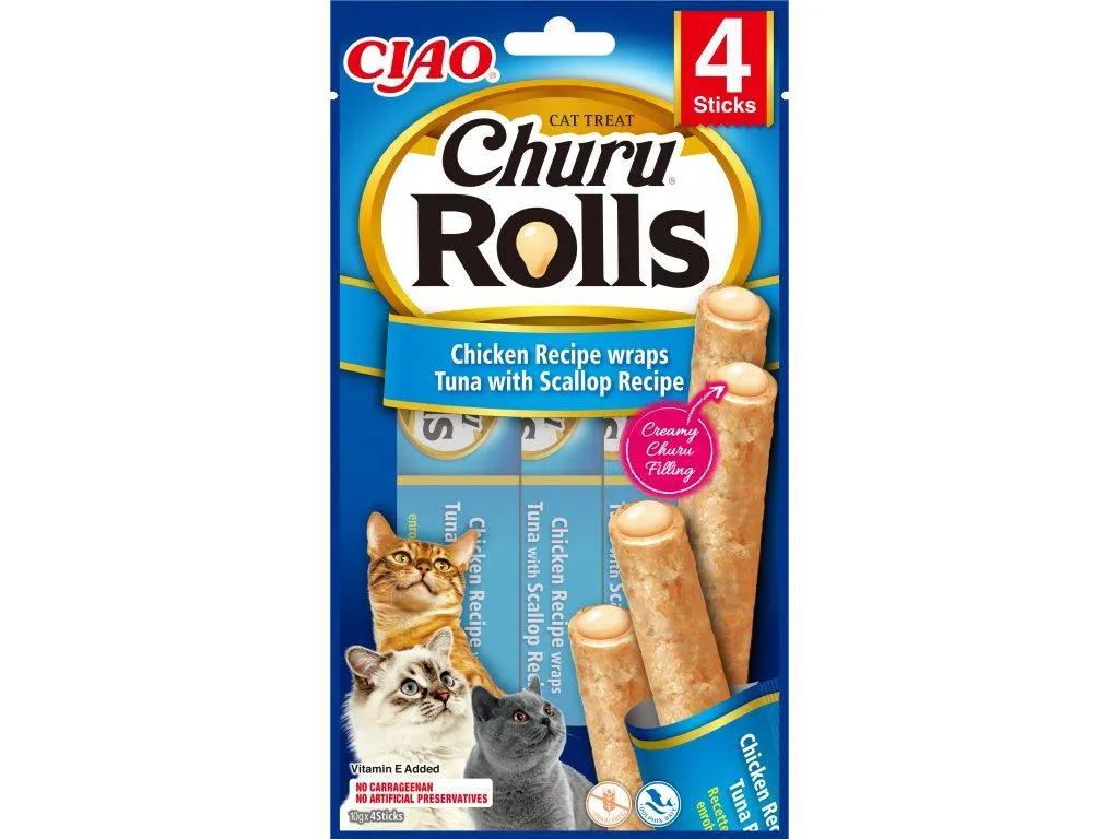 Churu cat tyčinky - kura, tuniak a hrebenatky 40g