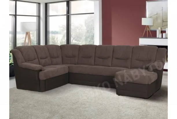 Sedacia súprava Orion, tvar U, šedo-hnedá tkanina / ekokoža, s rozkladom