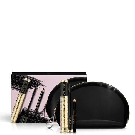 Collistar Mascara Volume Unico kazeta oči, Mascara Volume Unico extra čierna 13ml + mini čierna ceruzka na oči + kozmetická taštička