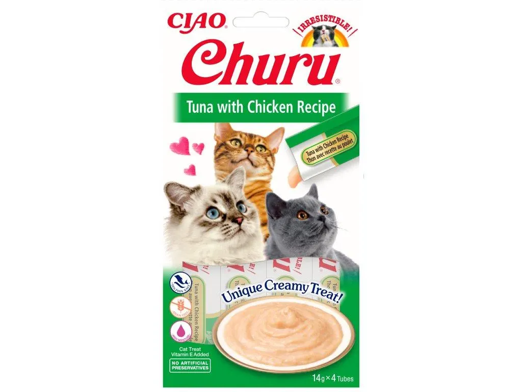 Churu cat mäsové pyré - tuniak, kura 56g