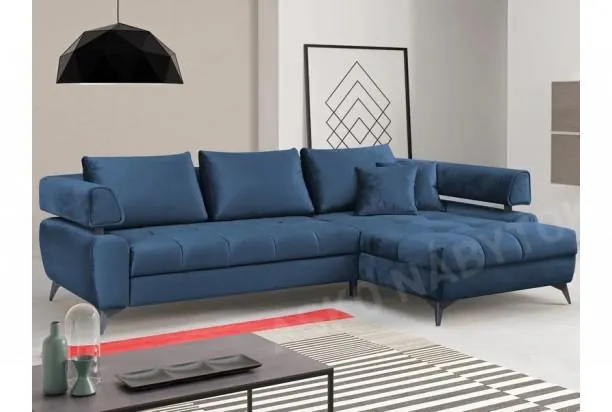 Rohová sedacia súprava Paris, modrá látka, pravý roh