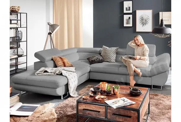Rohová sedacia súprava Fabio, svetlo šedá látka, ľavý roh