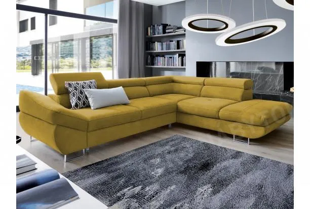 Rohová sedacia súprava Fabio, žltá látka, pravý roh