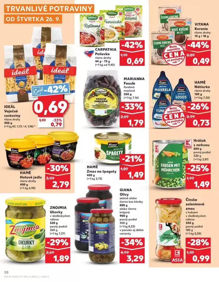 Leták: Naše najlepšie ponuky pre vás od 26. septembra do 2. októbra 2024 - Prehľad Stránky 38