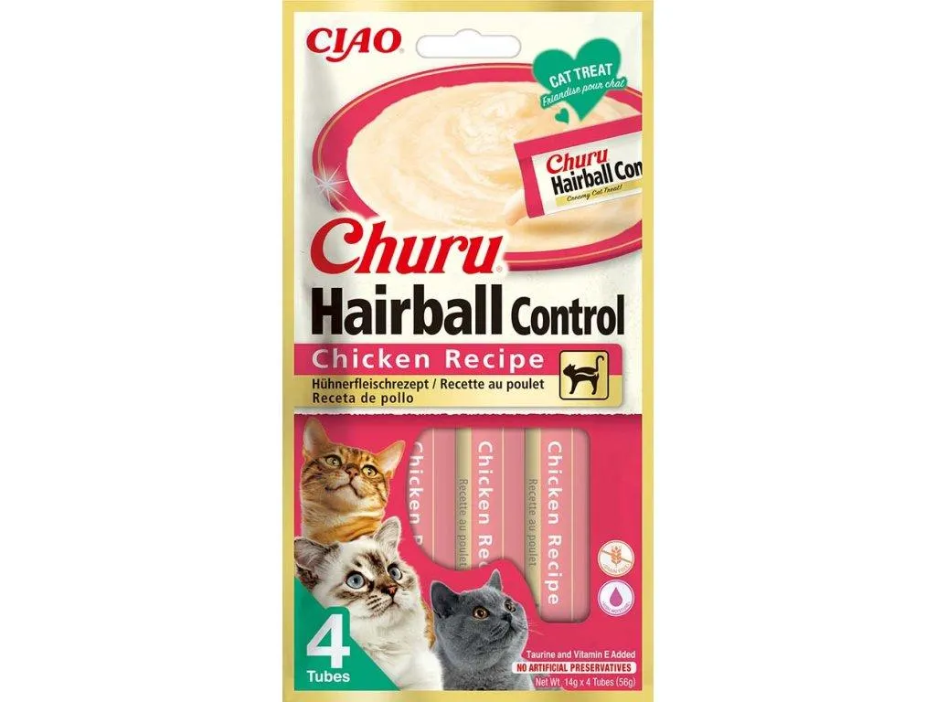 Churu Cat Hairball mäsové pyré - kura 4x14g