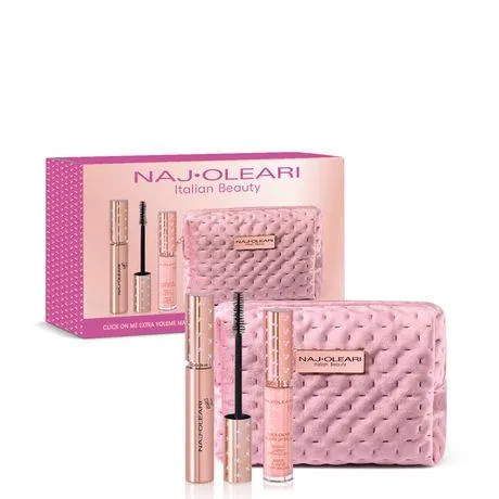 Naj Oleari Make-up Set kazeta oči, Click on Me Extra Volume Mascara + 01 Glassy Lip Balm