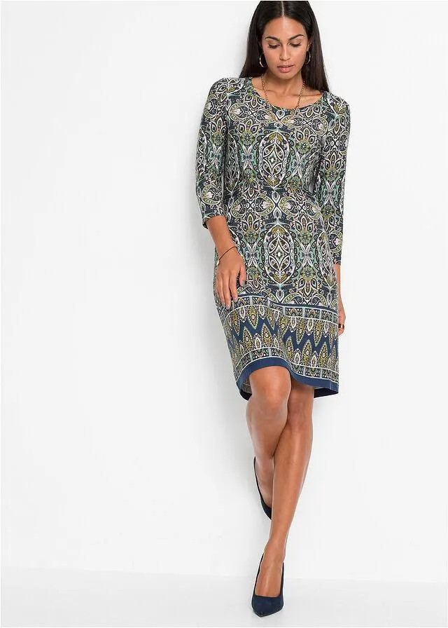 Džersejové šaty s potlačou, 3/4-rukáv