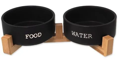 Dog Fantasy set misky keramické s bambus. stojanom 2x13x5 cm čierne