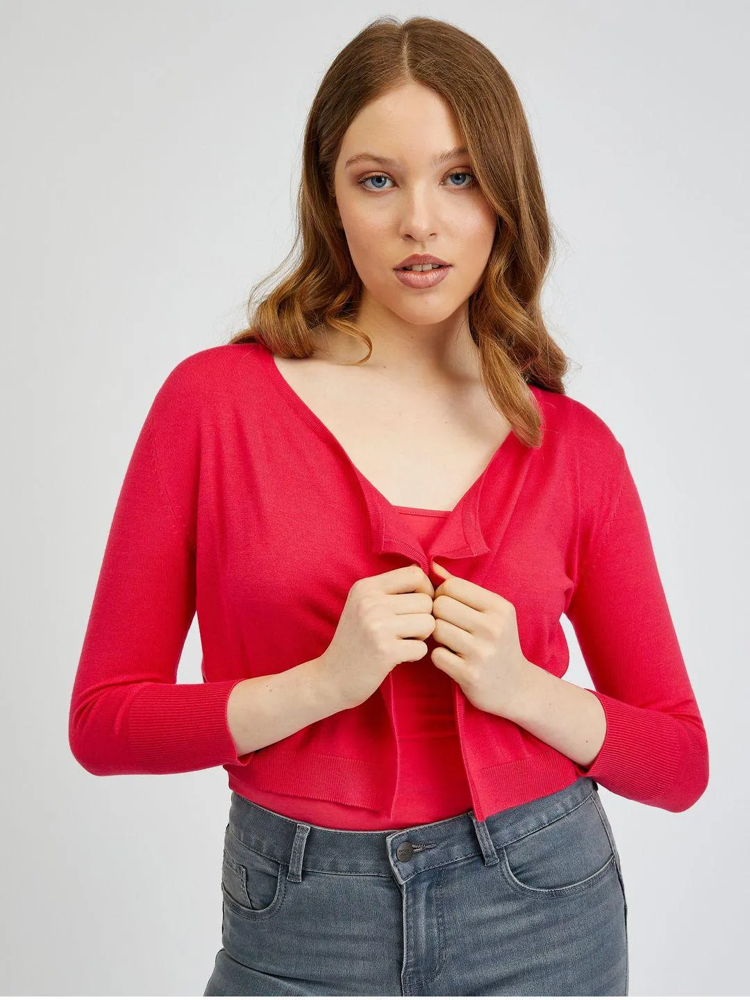 Tmavoružový dámsky kardigán s prestrihmi ORSAY