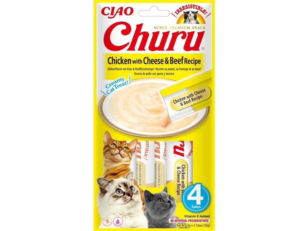 Churu cat mäsové pyré - kura, hovädzie a syr 56g