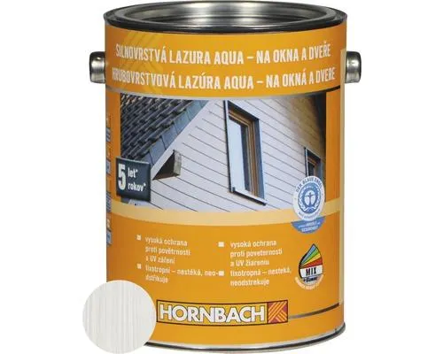 Lazúra na drevo Hornbach Aqua hrubovrstvá 2,5 l biela