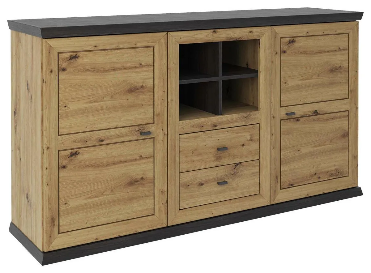 KOMODA, tmavosivá, dub artisan, 160/89,3/43 cm