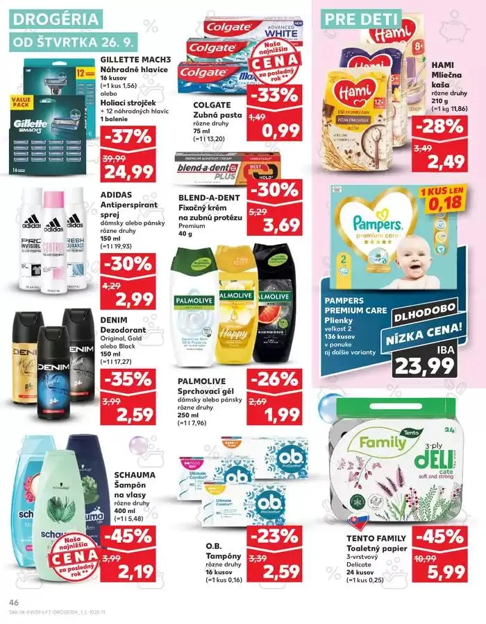 Leták: Naše najlepšie ponuky pre vás od 26. septembra do 2. októbra 2024 - Prehľad Stránky 46