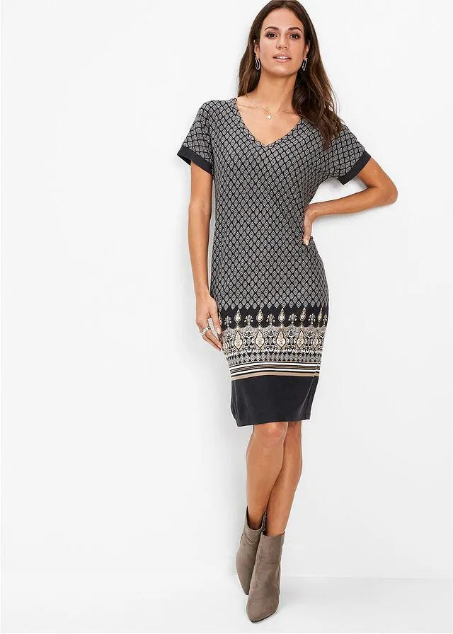 Džersejové šaty s potlačou, krátky rukáv