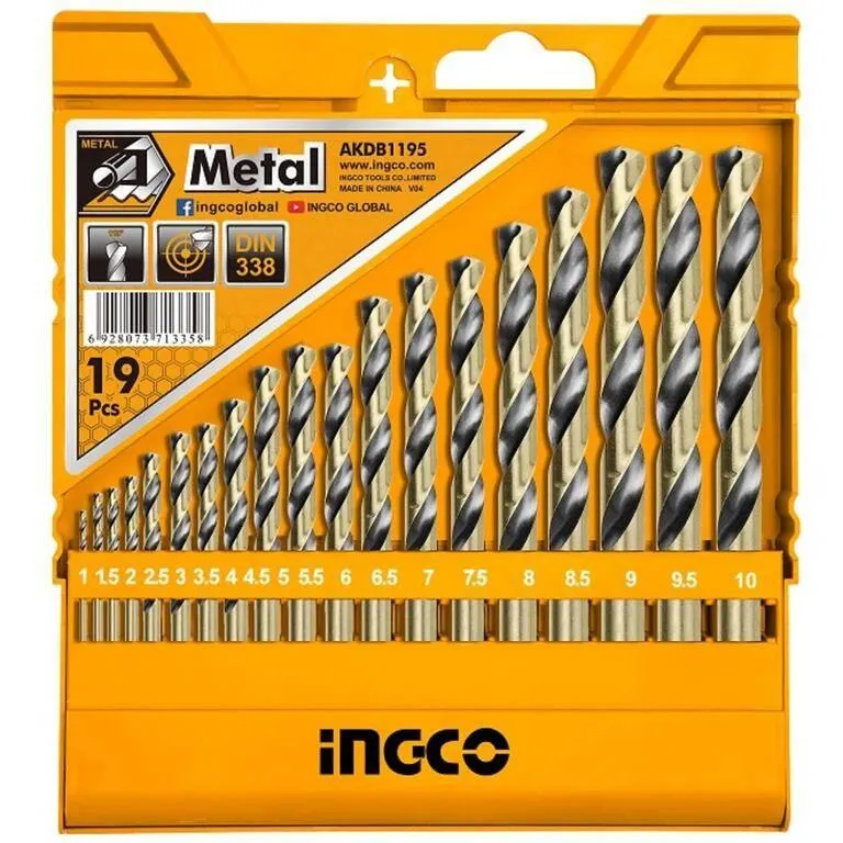 Vrták do kovu HSS, sada 19d, 1-10mm INGCO