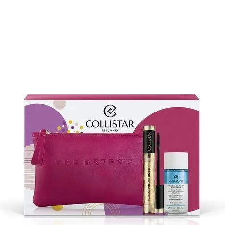 Collistar Mascara Volume Unico kazeta oči, maskara 13ml + dvojfázový odličovač očí 35 ml + kozmetická taška