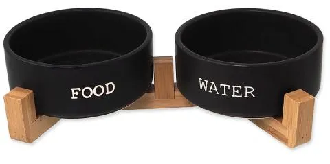 Dog Fantasy set misky keramické s bambus. stojanom 2x16x6,5 cm čierne