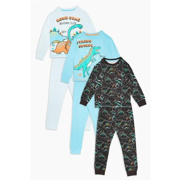 Younger Boys 3 Pack Dinosaur Pyjamas