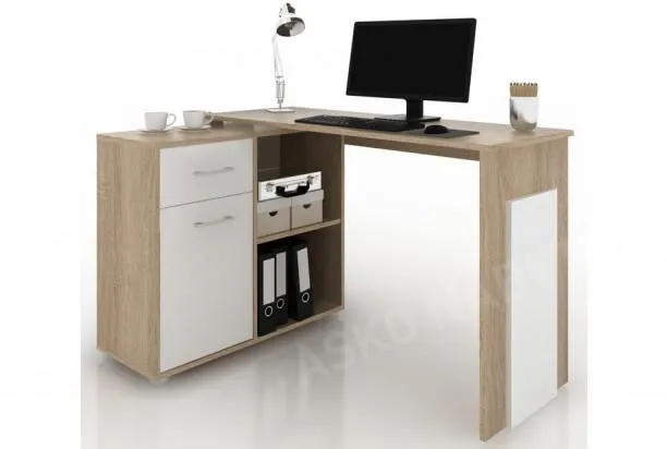Rohový písací stôl Andy, dub sonoma/biela