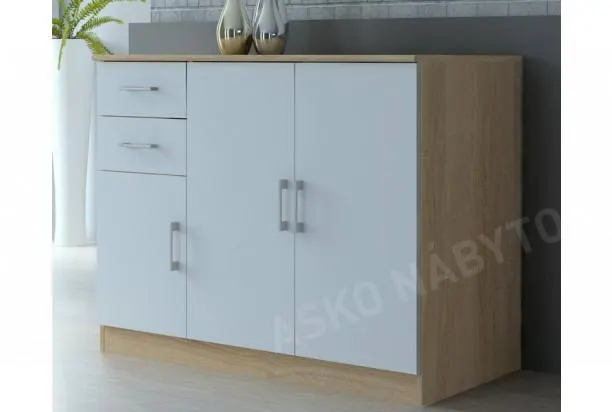 Komoda 3-dverová Universal, dub sonoma/biela