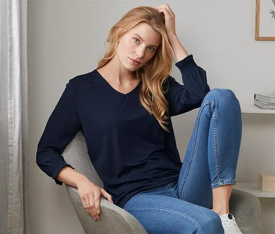 Blúzkové tričko s trojštvrťovým rukávom, tmavomodré