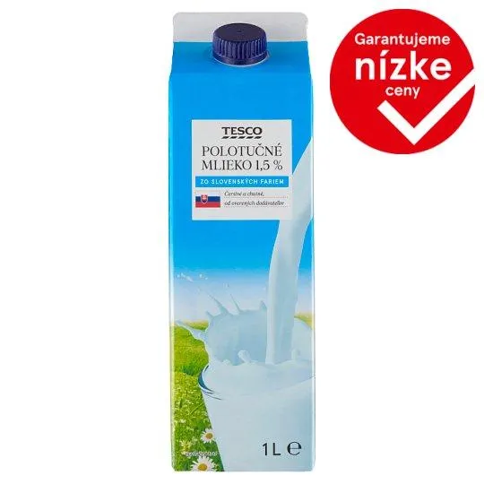 Tesco Polotučné mlieko 1,5 % 1 l