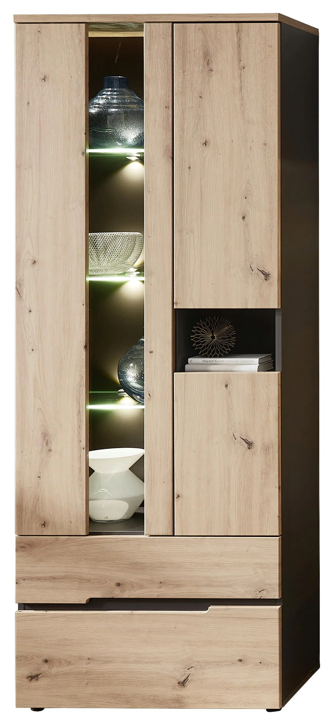 VITRÍNA, grafitová, dub artisan, 75/197/38 cm