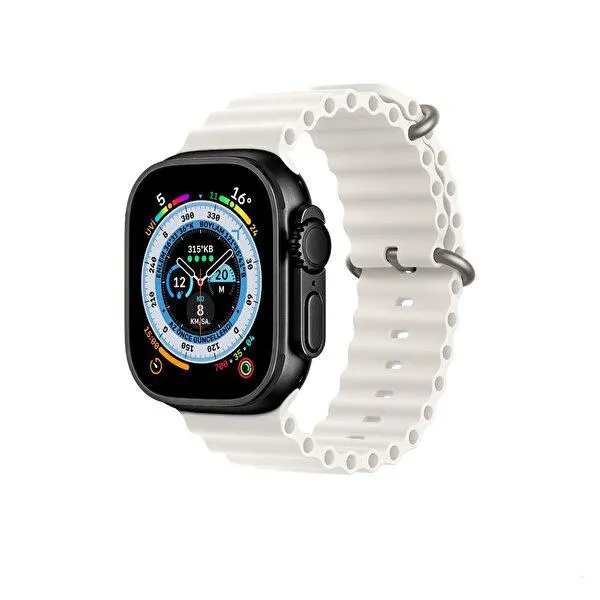 T800 Ultra 2023 Android iOS Uyumlu Siyah Kasa Beyaz Kordon Akıllı Saat