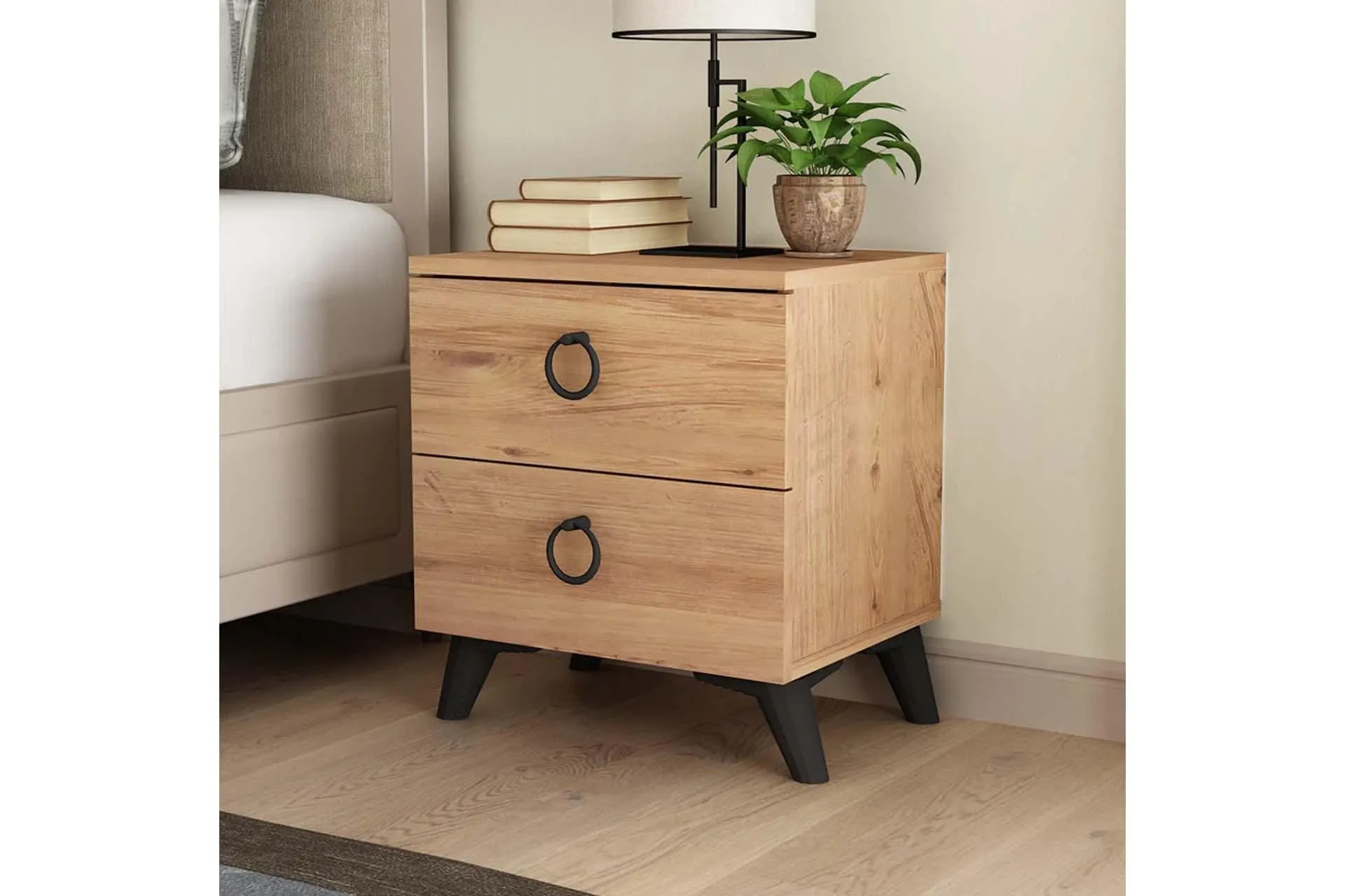 Vinda Begonvil Komodin, 2 Çekmeceli, Ceviz