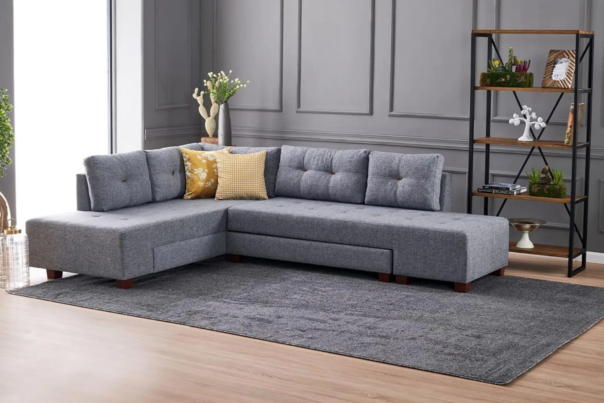 MANAMA STİL YATAKLI KÖŞE KOLTUK, GRİ, SOL KÖŞE (AG3-1616)