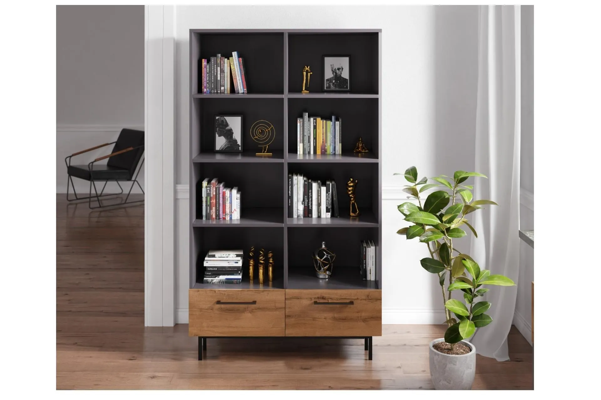 Furmet Modüler Volga 2 Çekmeceli Kitaplık, 8 Raflı