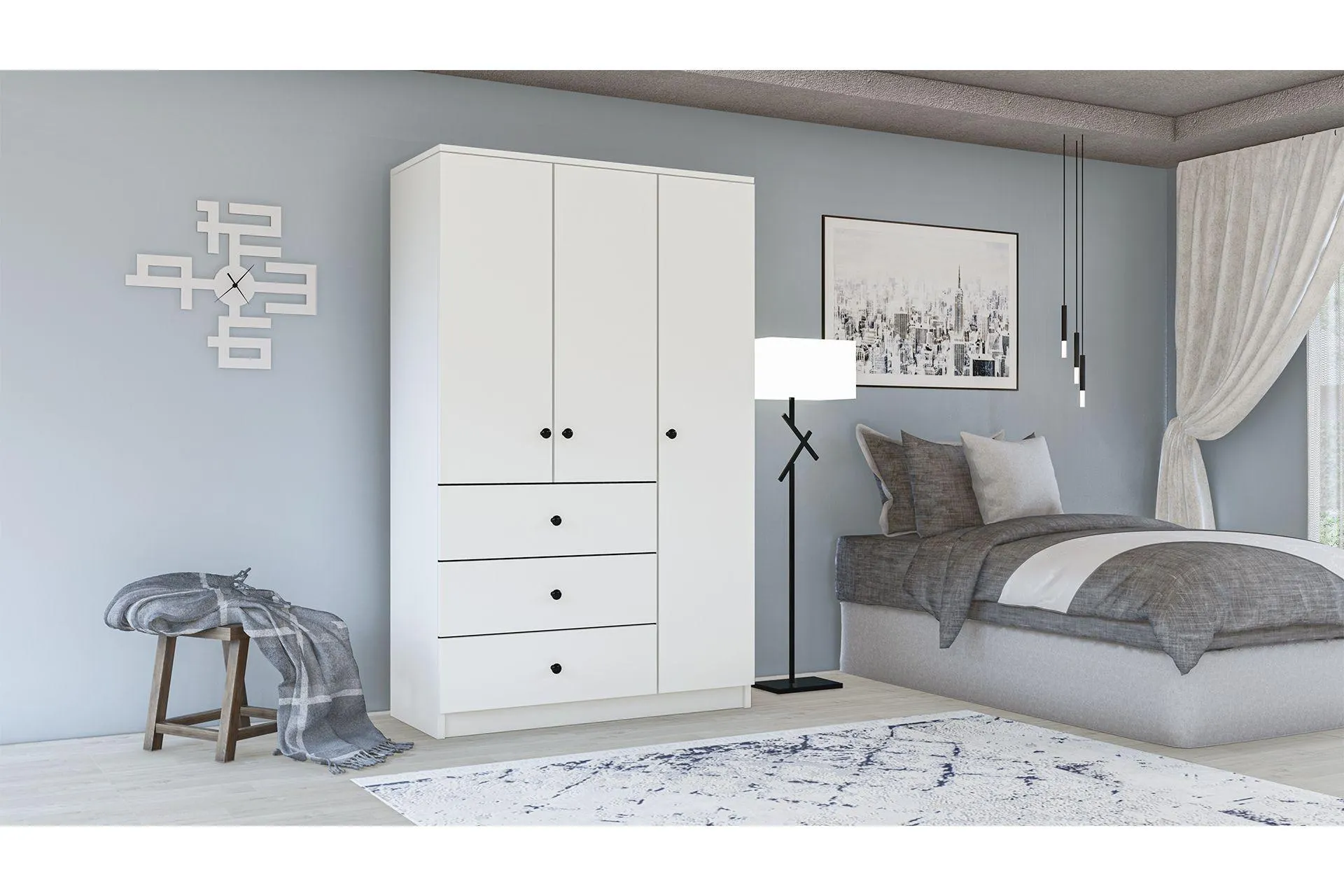 METALİA ECE LÜX DÜĞME GARDIROP, 3 KAPI 3 ÇEKMECELİ (MF5-300)