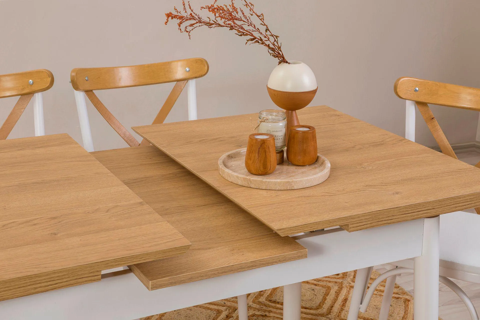 Oliver Açılır Masa Takımı, Karina Beyaz 01, 120X75