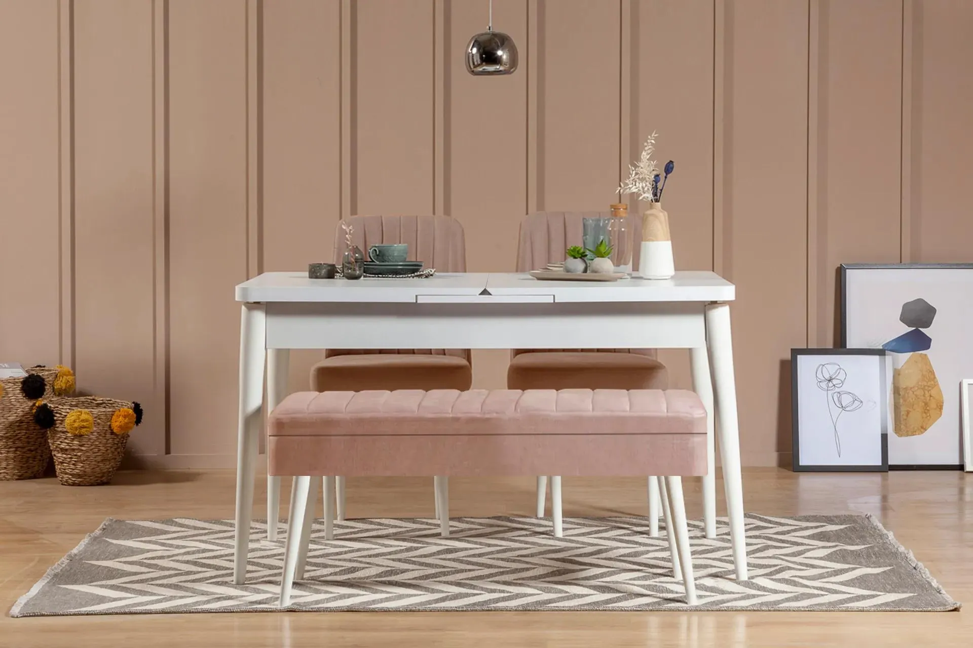 Vina Açılır Mutfak Masası, Beyaz Taş Rengi, 130X80