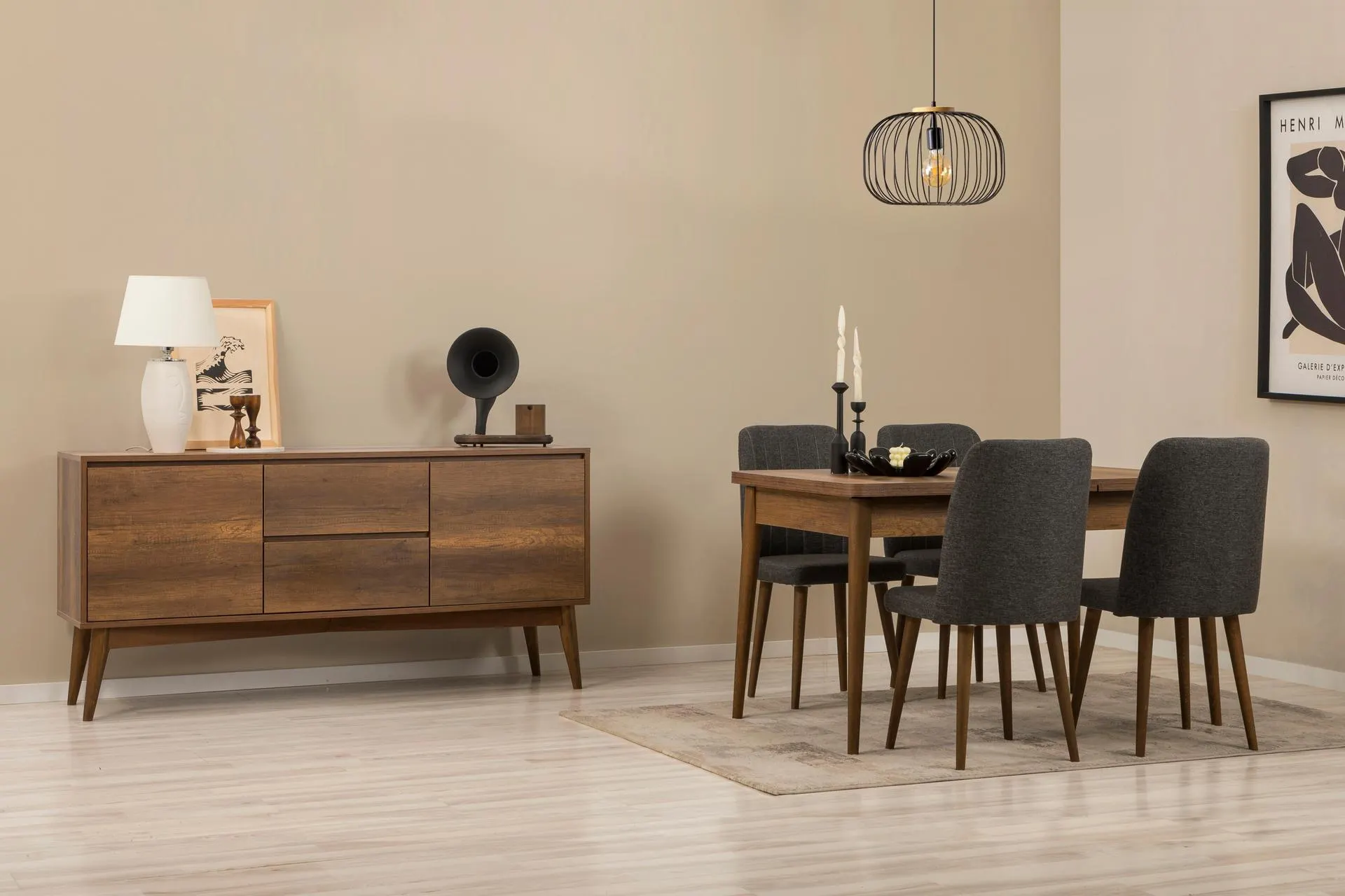 Vina Yemek Odası Takımı, Ceviz Antrasit