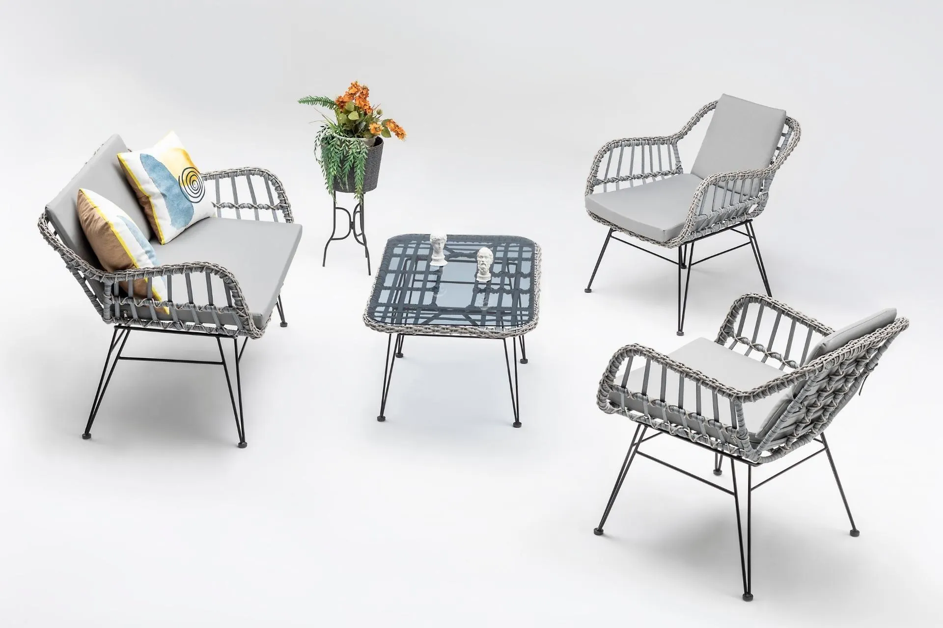 VİENO HOME GARDEN NİNOVA RATTAN MİNİ İKİLİ OTURMA GRUBU, GRİ (TT2-130)