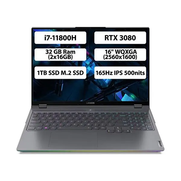 Legion 7 16ITHG6 82K600DDTX Core i7 11800H 16" 32 GB RAM 1 TB SSD 16 GB GeForce RTX3080 WQXGA FreeDOS Laptop