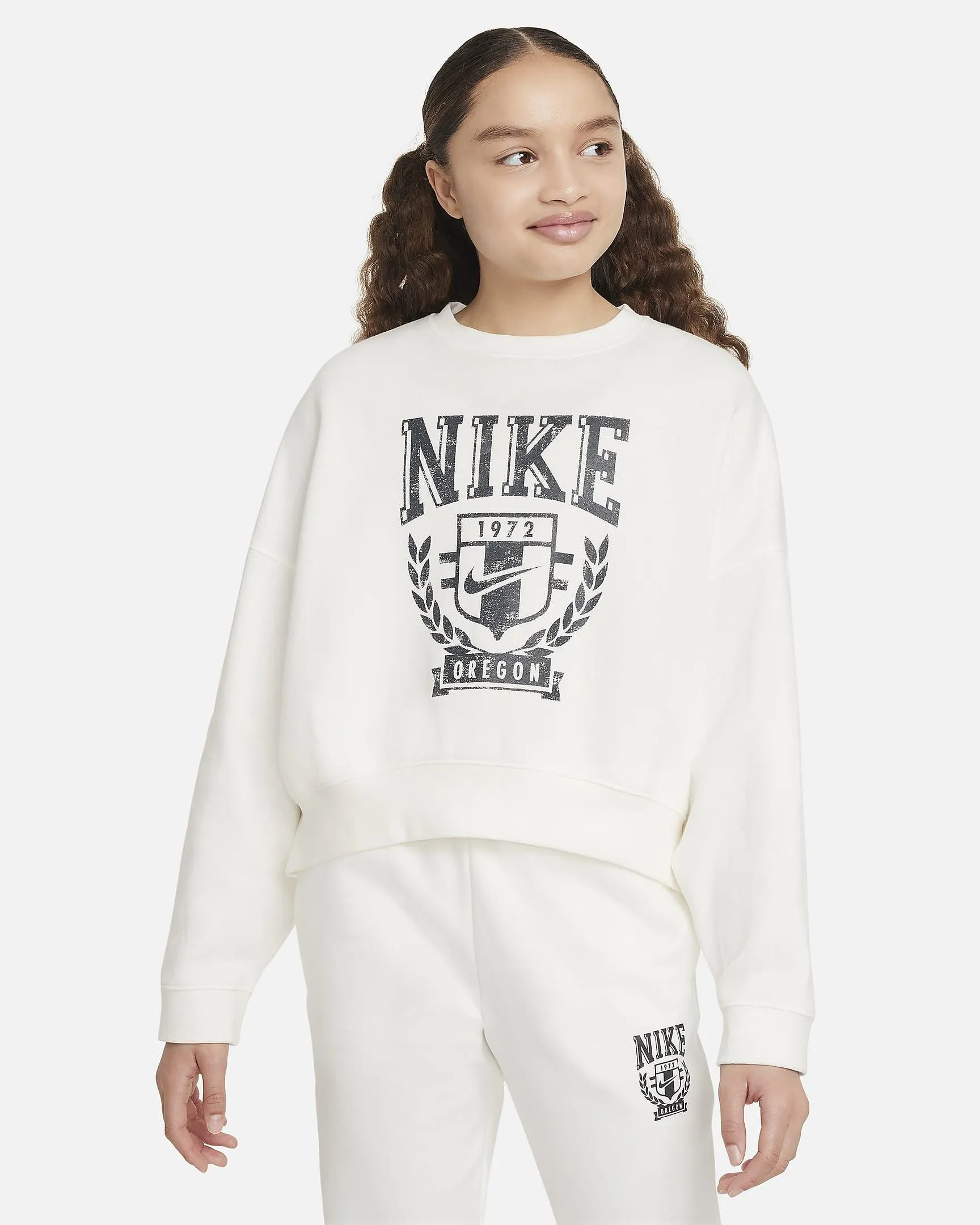Older Kids' (Girls') Oversized Fleece Crew-Neck Sweatshirt