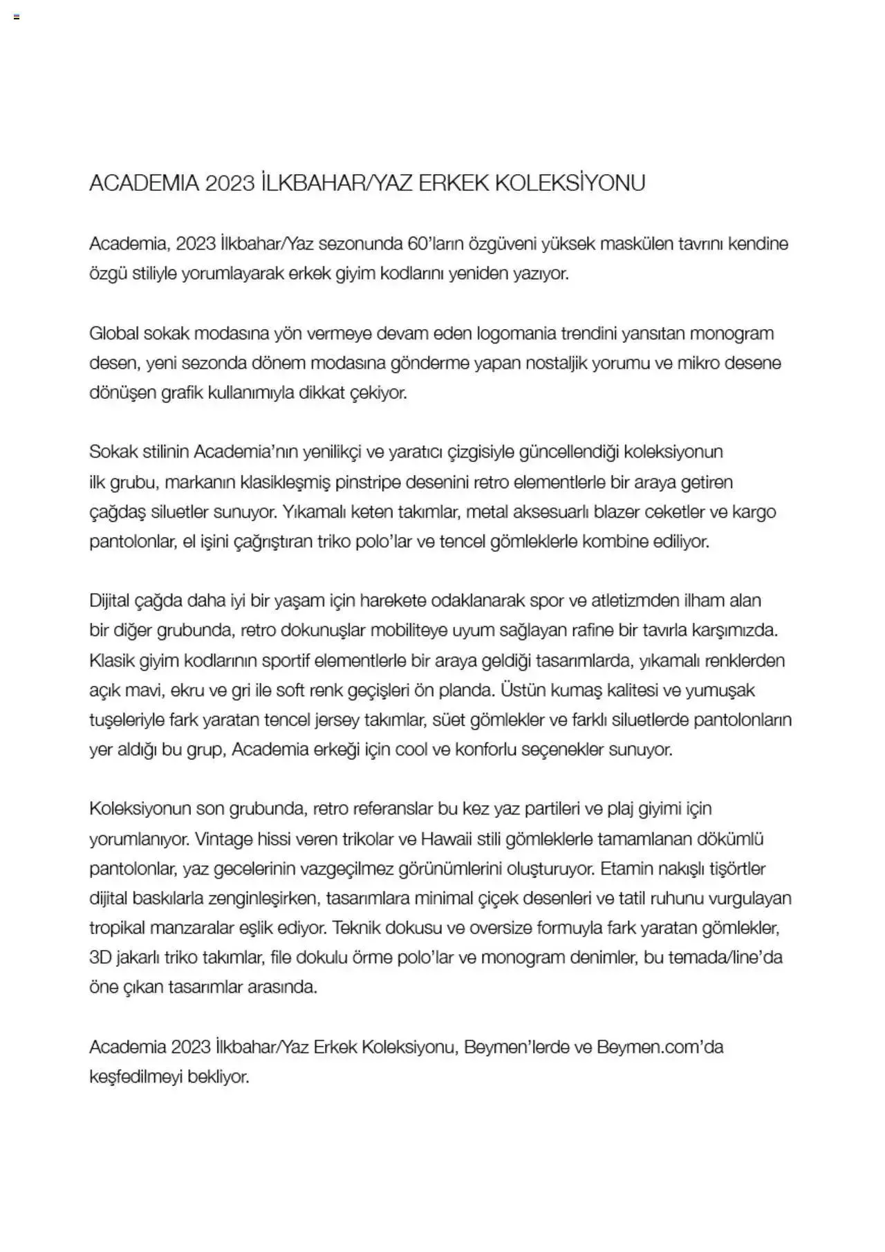 Katalog Beymen Katalog - Academia 2023 İlkbahar/Yaz Erkek 13 Mart - 31 Aralık 2023 - aktüel Sayfa 2