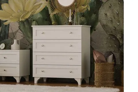 ZENİO SİDE ŞİFONYER, BEYAZ, 4 ÇEKMECELİ (ZM3-276)