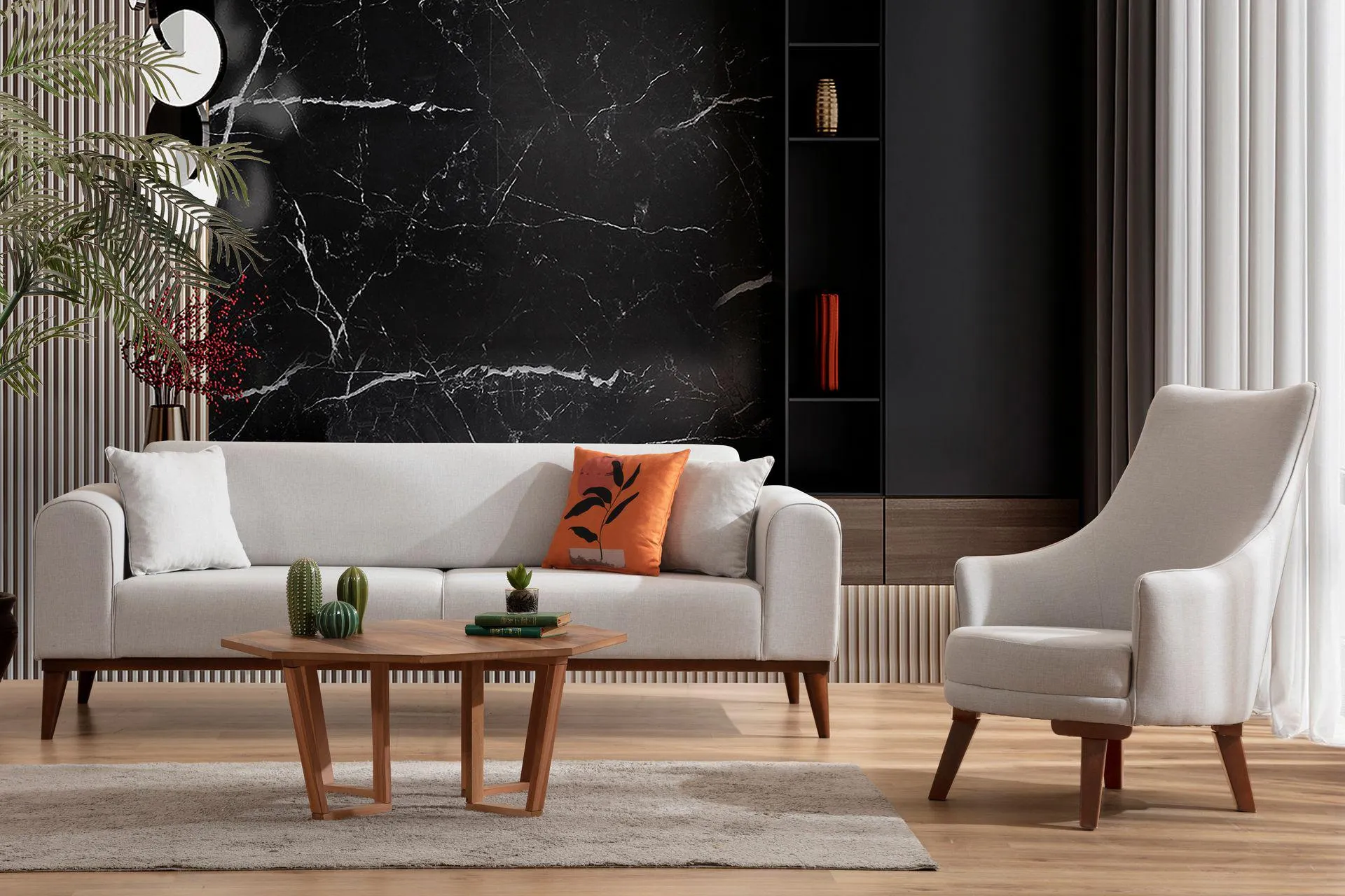 KRİZANTEM KOLTUK TAKIMI, KREM (LR3-415)