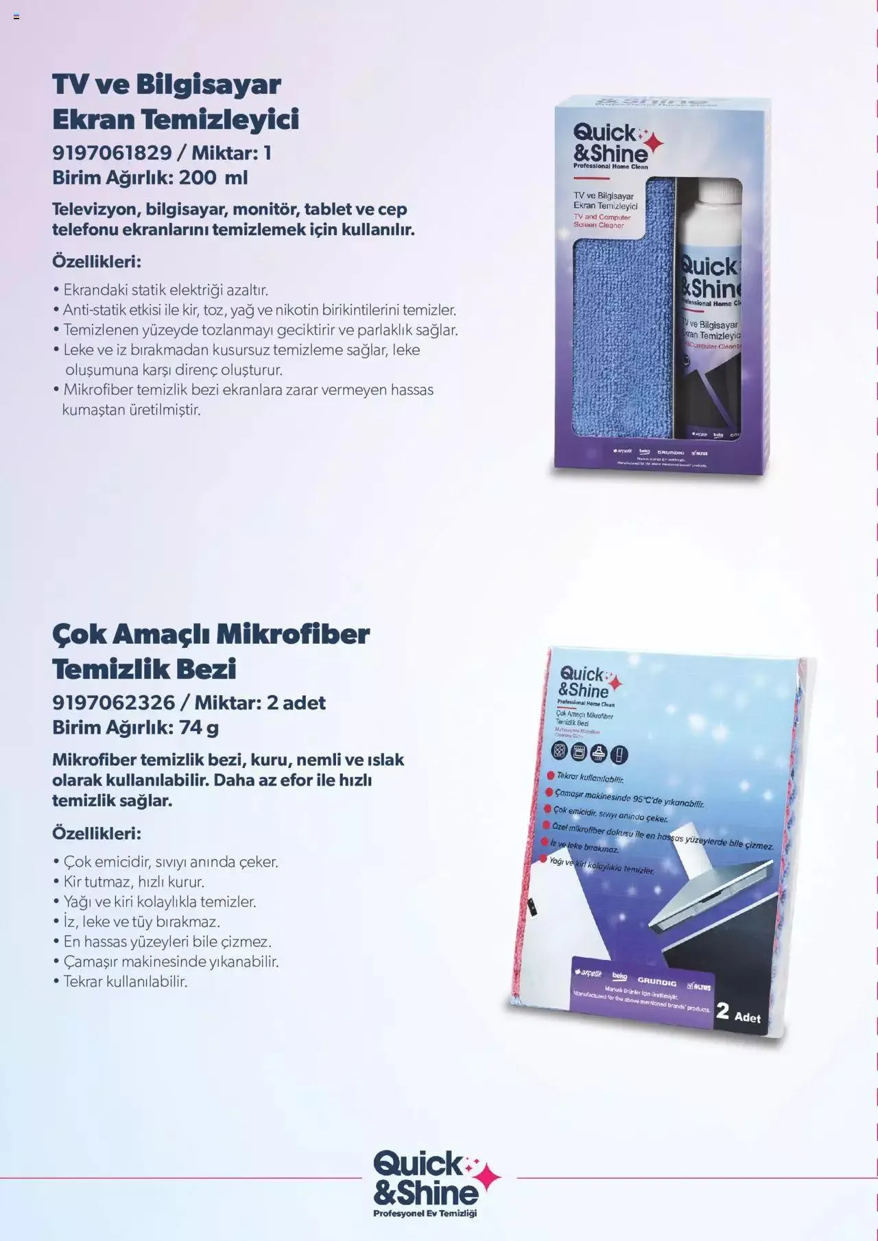 Katalog Arçelik Katalog - Quick & Shine Temizlik ve Bakım Ürünleri 1 Ocak - 31 Aralık 2023 - aktüel Sayfa 10