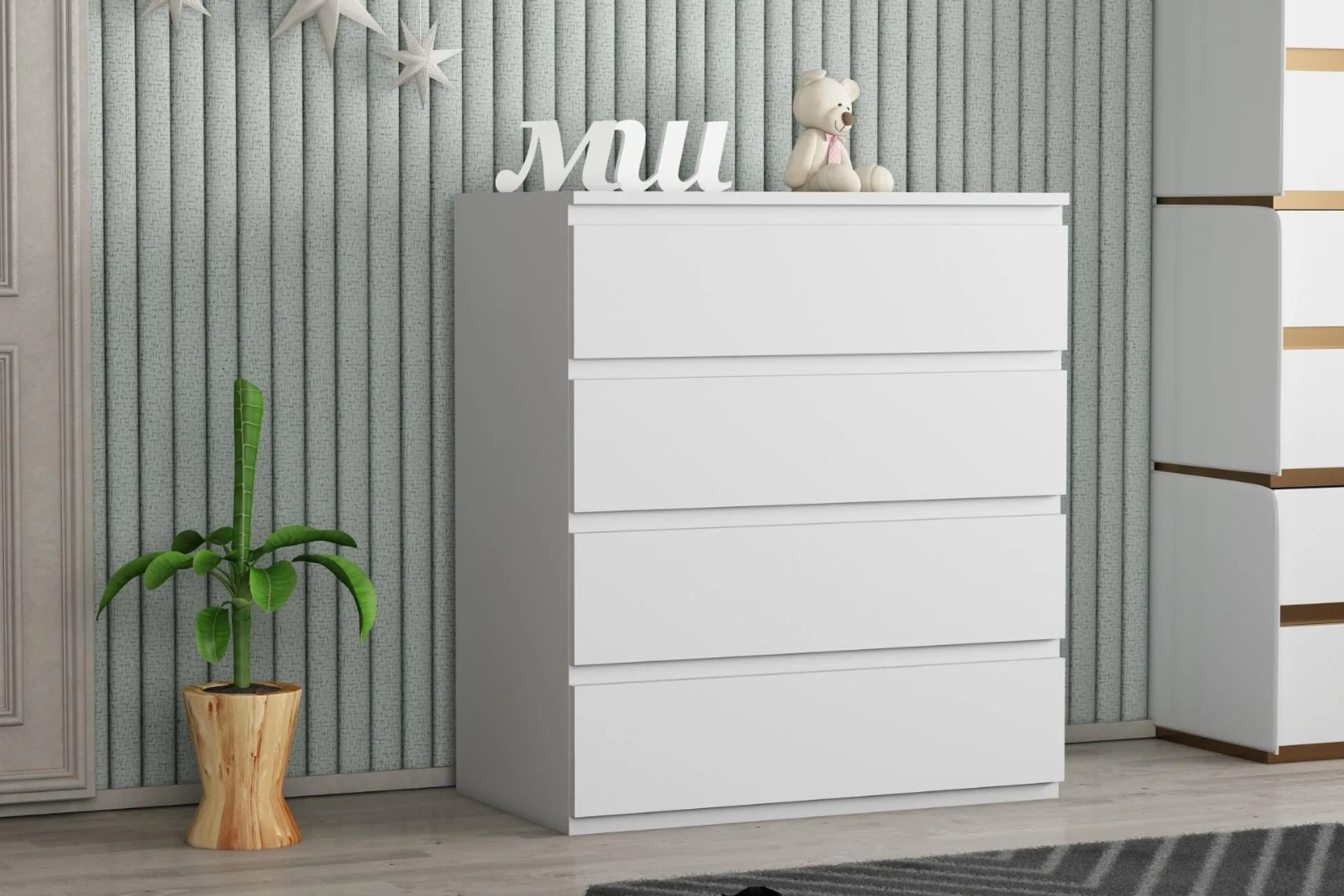 4 ÇEKMECELİ ŞİFONYER, BEYAZ (AG3-2695)