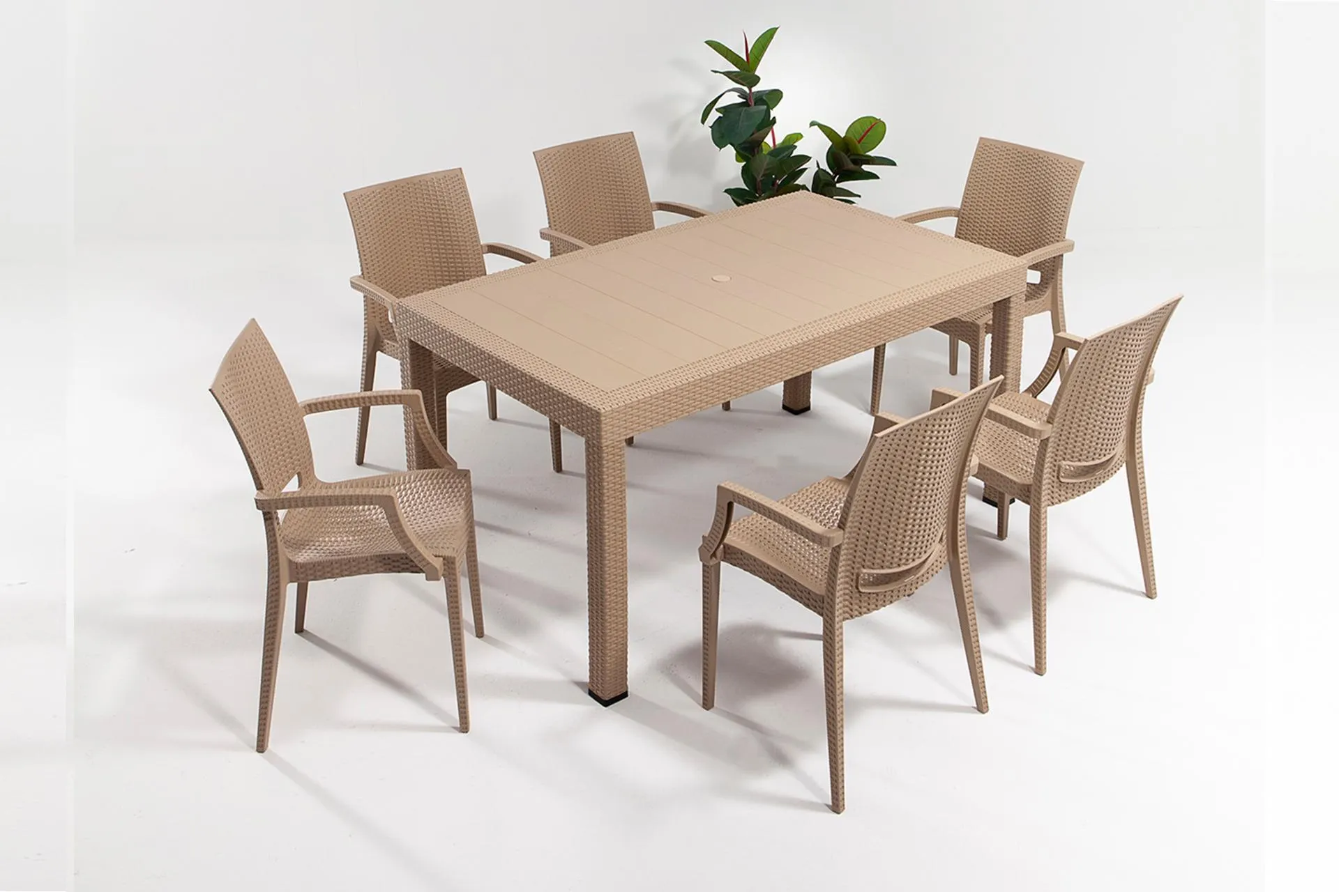 SANDALİE RATTAN KOLLU BAHÇE MASA TAKIMI, 6 KİŞİLİK, CAPPUCİNO (MO2-193)