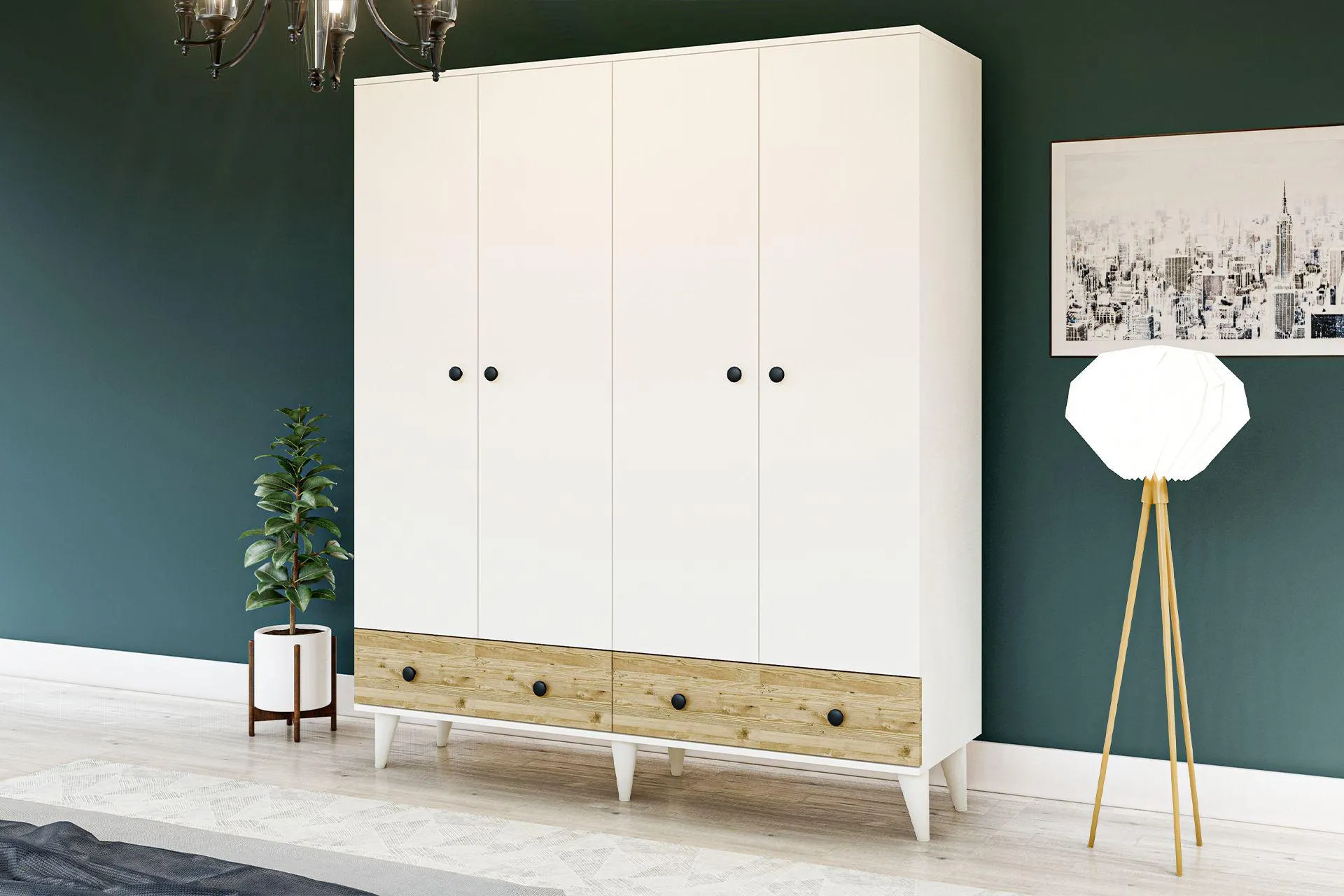 METALİA PERLİNO AYAKLI GARDIROP, 4 KAPAKLI 2 ÇEKMECELİ (MF5-138)