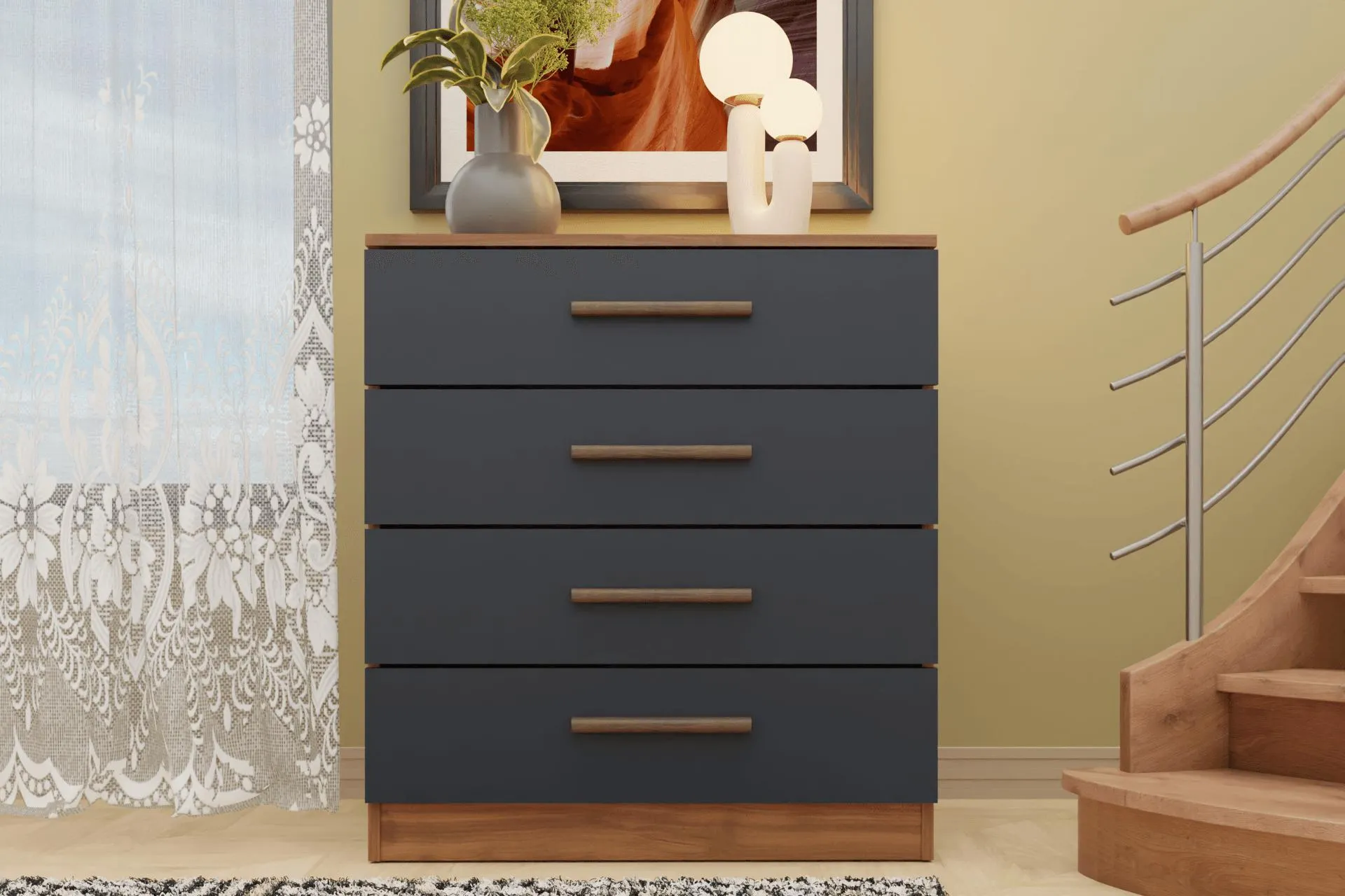 METALİA ALMİNA ŞİFONYER, 4 ÇEKMECELİ, CEVİZ (MF5-140)