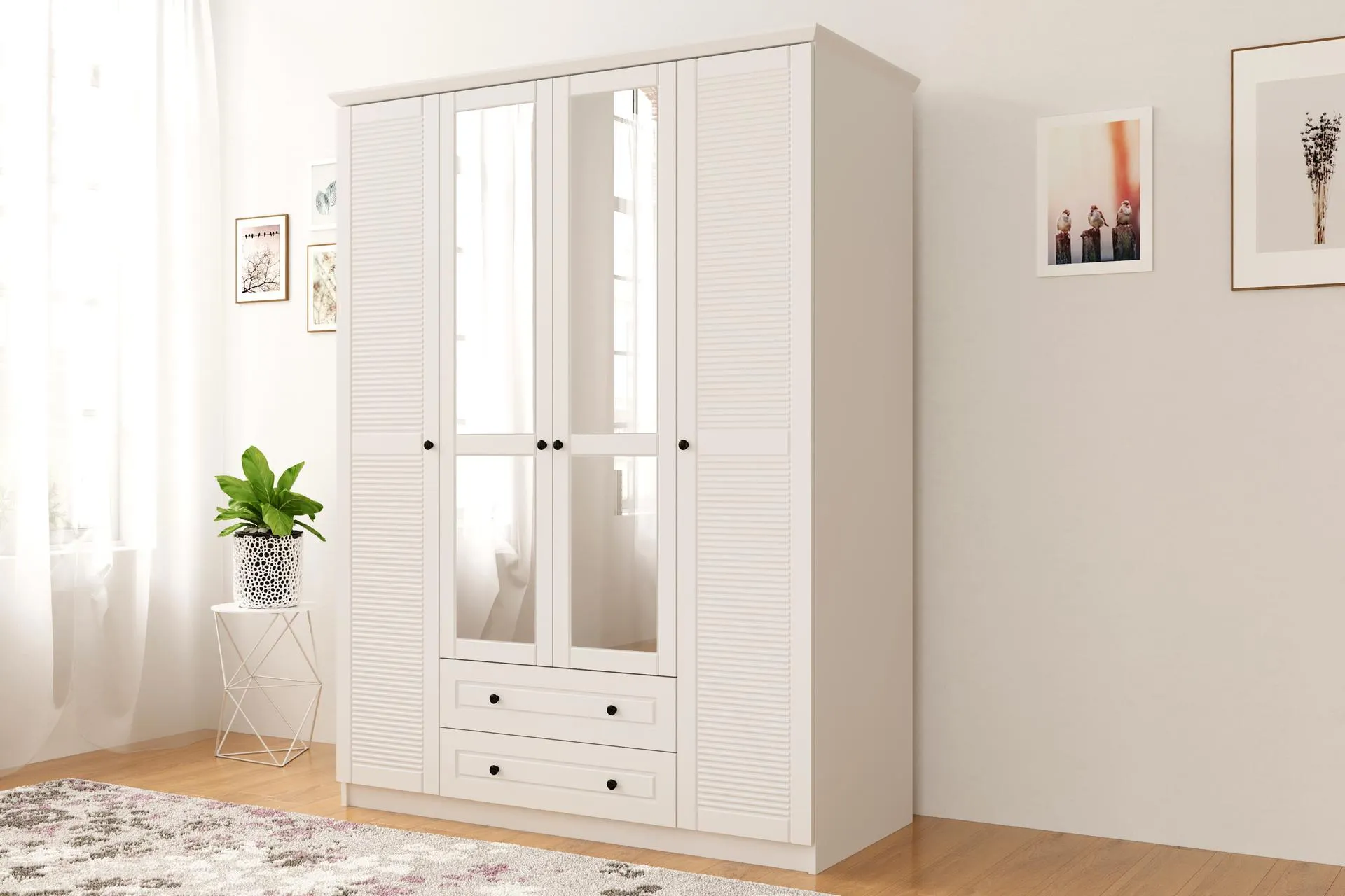 RABİ DİVA COUNTRY 4 KAPAK 2 ÇEKMECELİ AYNALI GARDIROP (RJ3-439)