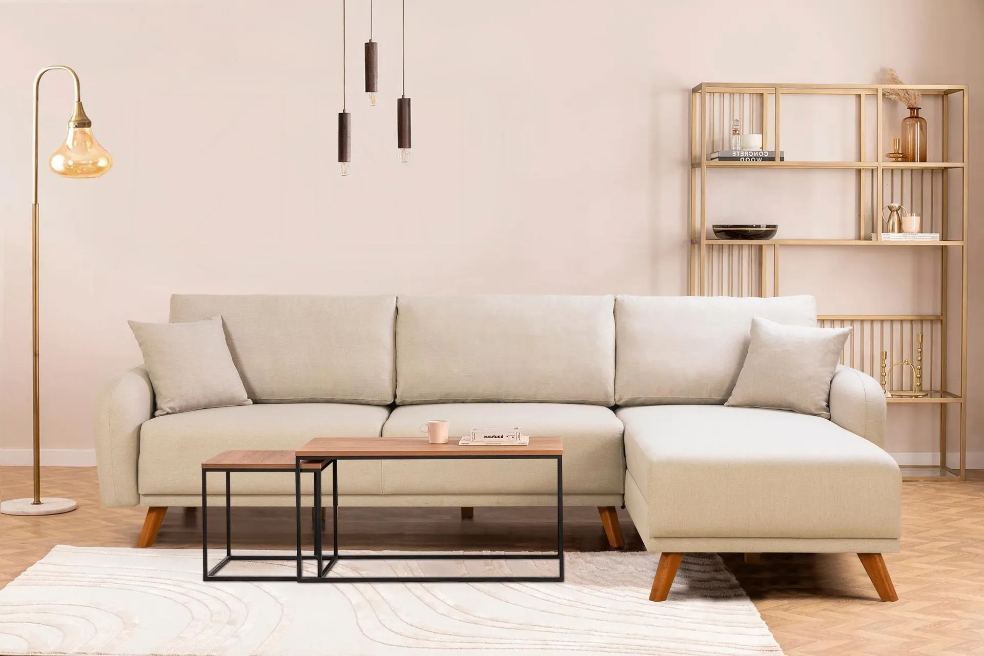 Hera Tek Sandıklı Yataklı Köşe Koltuk, Krem